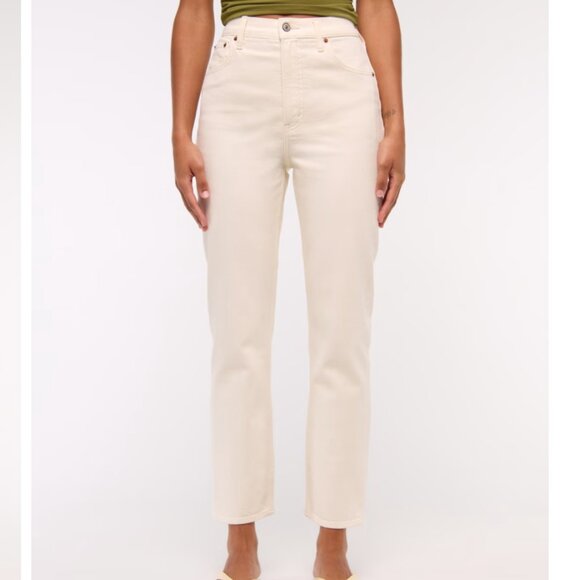 Abercrombie Curve Love - Ultra High Rise Ankle Straight Jean (Cream) - Size 32 - Picture 2 of 3
